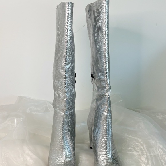 Modatope Women'sKnee High Boots Calf High Crocodile Boots Block Heel Pointed - Picture 10 of 13